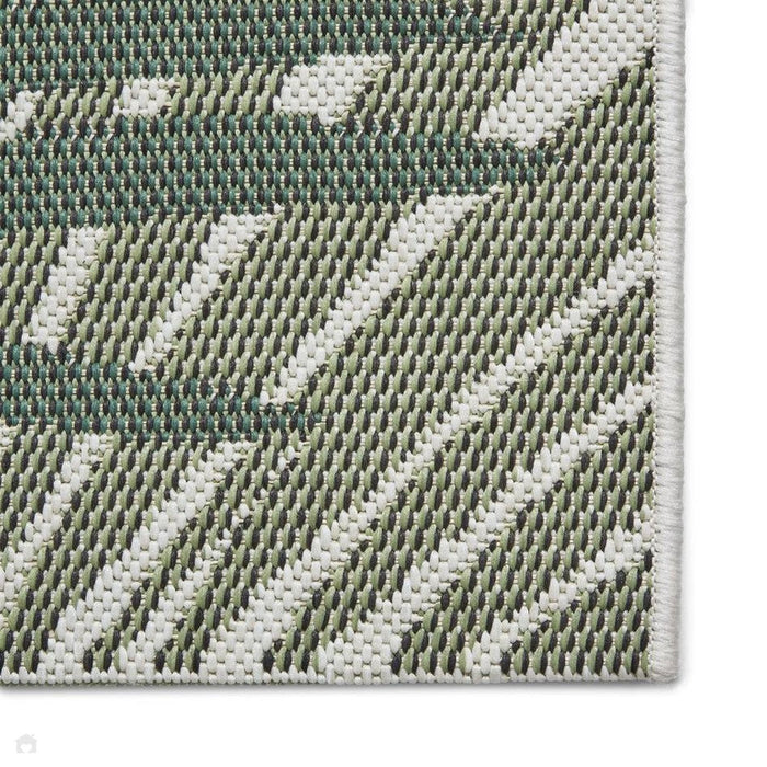 Tappeto Miami 19433 Botanical Floral Palmate, durevole, resistente alle macchie, resistente alle intemperie, a tessitura piatta, per interni ed esterni, verde/beige chiaro