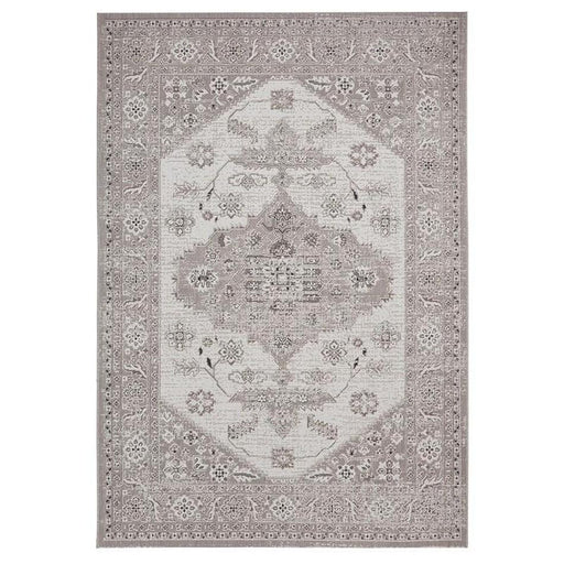 Miami 19517 Traditional Vintage Distressed Medallion Border Durable Stain-Resistant Weatherproof Flatweave In-Outdoor Grey/Beige Rug
