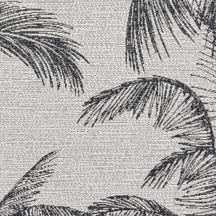 Miami A444 Botanical Floral Palm Trees Durable Stain-Resistant Weatherproof Flatweave In-Outdoor Cream/Black Rug