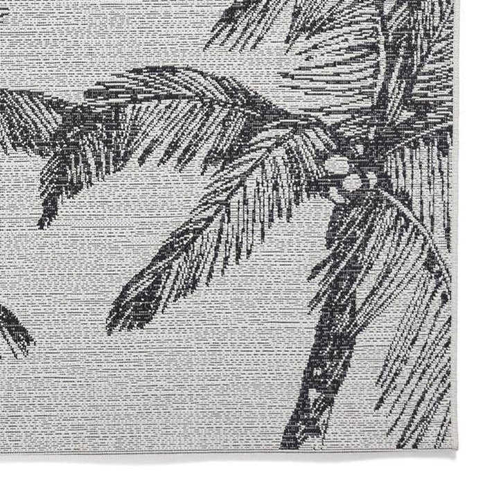 Miami A444 Botanical Floral Palm Trees Durable Stain-Resistant Weatherproof Flatweave In-Outdoor Cream/Black Rug