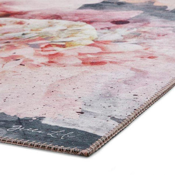 Michelle Collins FLOO24 Modern Abstract Printed Smooth Soft-Touch Polyester Flat-Pile Flatweave Rose/Black Rug