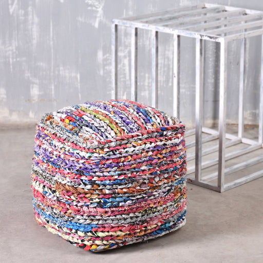 Mila Pouf Hand-Woven Recycled Fabric Home Accent