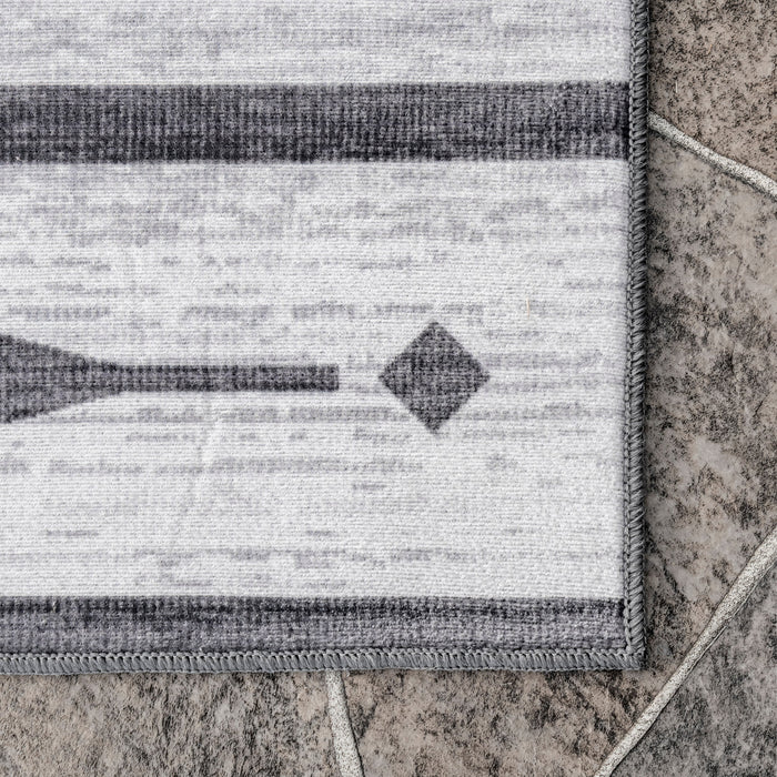 Milania Bars Machine Washable Indoor Outdoor Rug Light Grey