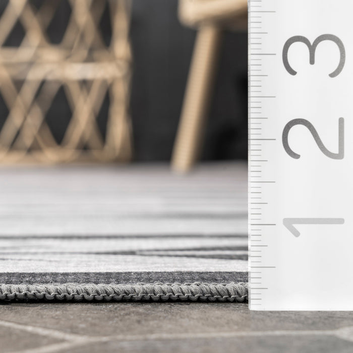 Milania Bars Machine Washable Indoor Outdoor Rug Light Grey