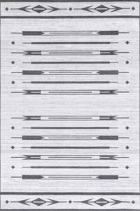 Milania Bars Machine Washable Indoor Outdoor Rug Light Grey