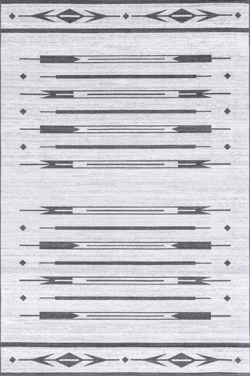 Milania Bars Machine Washable Indoor Outdoor Rug Light Grey