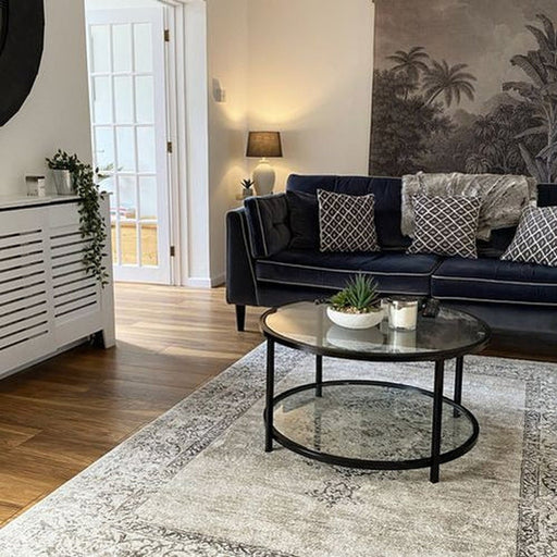 Milano N9695 Traditional Moroccan Vintage Distressed Medallion Border Soft-Touch Beige Rug