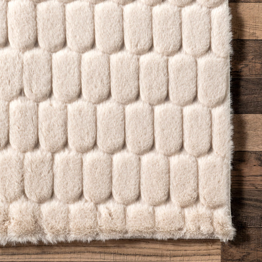 Milazia Beige Washable Honeycomb Plush Rug 150x200 cm