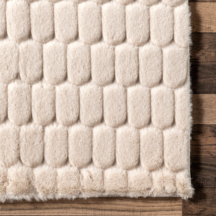 Milazia Beige Washable Honeycomb Plush Rug 150x200 cm