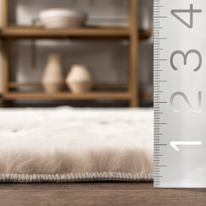 Milazia Beige Washable Honeycomb Plush Rug 150x200 cm