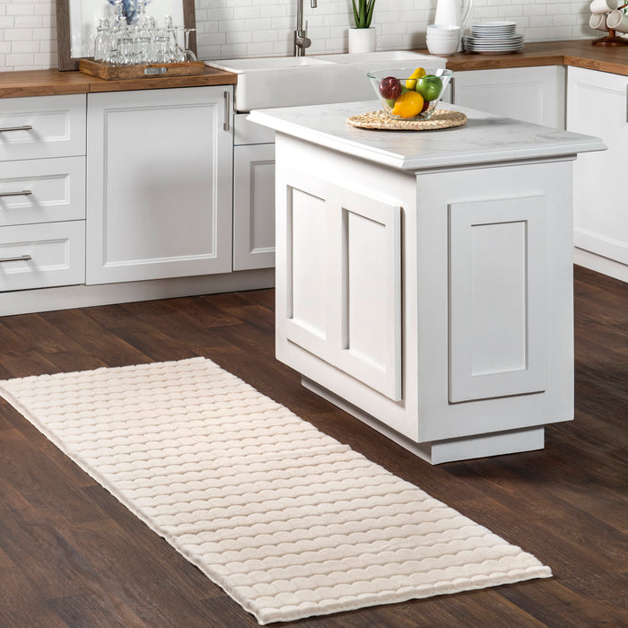 Milazia Beige Washable Honeycomb Plush Rug 150x200 cm