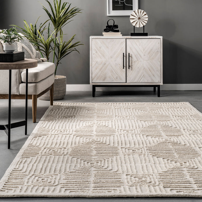 Miley Ivory Textured Tiled Area Rug 160 X 230 cm