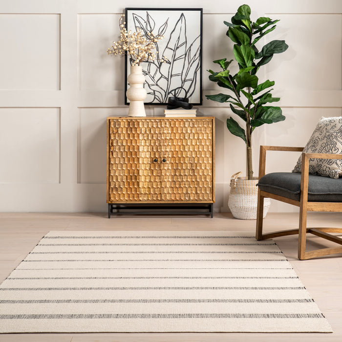 Missy Striped Cotton Area Rug in Ivory Color