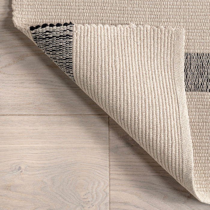 Missy Striped Cotton Area Rug in Ivory Color