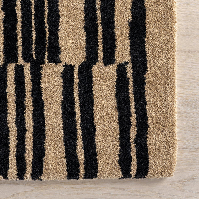 Modern Black Wool Rug with Abstract Stripes