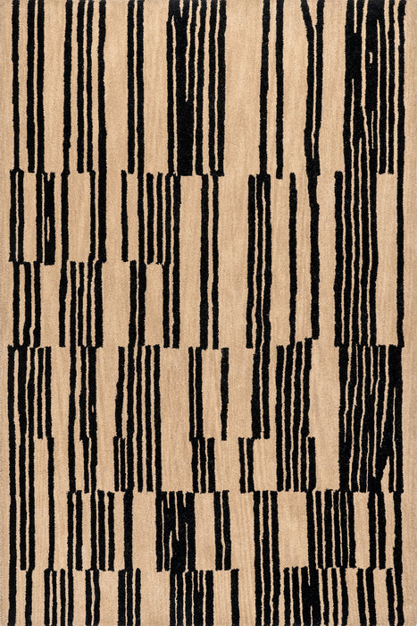 Modern Black Wool Rug with Abstract Stripes