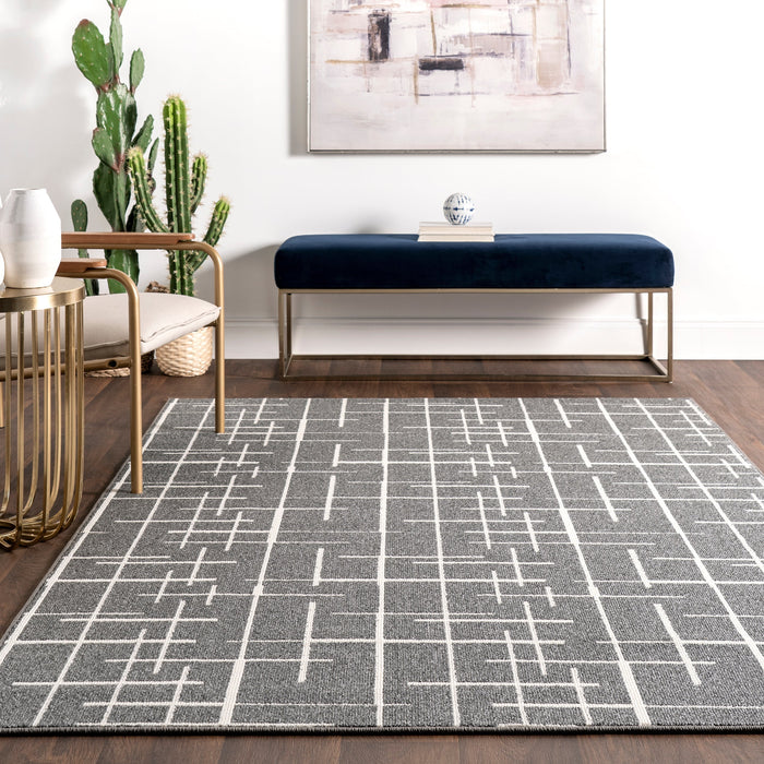 Modern Grey Crosshatch Area Rug 120x180 cm