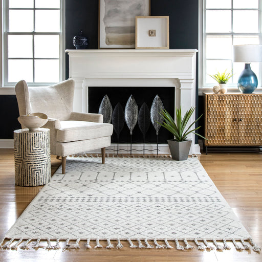 Modern Ivory Trellis Wool Rug 150x230 cm