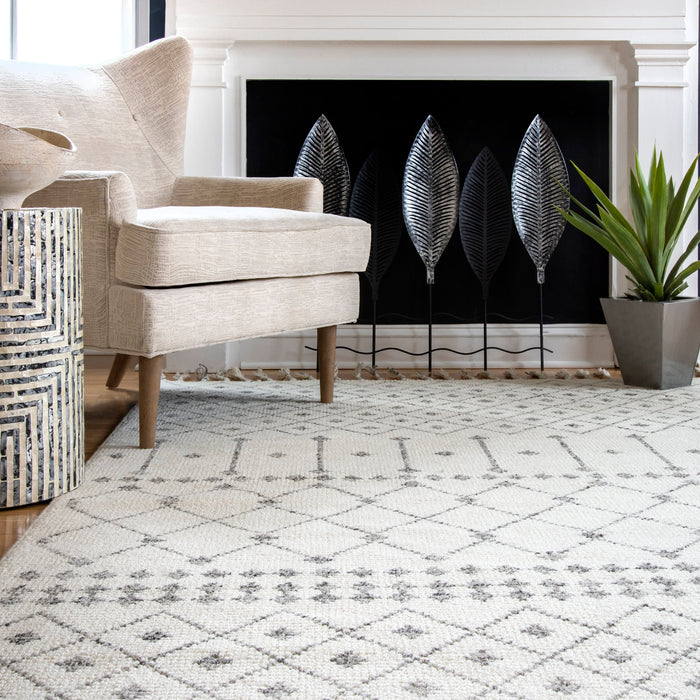 Modern Ivory Trellis Wool Rug 150x230 cm