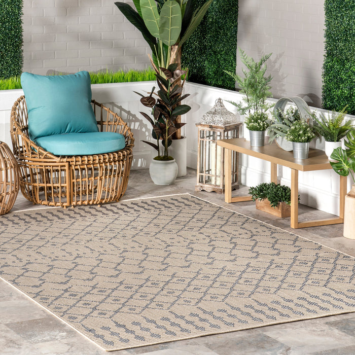 Modern Light Grey Trellis Area Rug for Indoor Outdoor Use