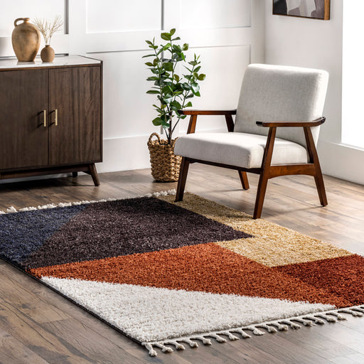 Modern Shapes Area Rug in Rust Color for Home Decor