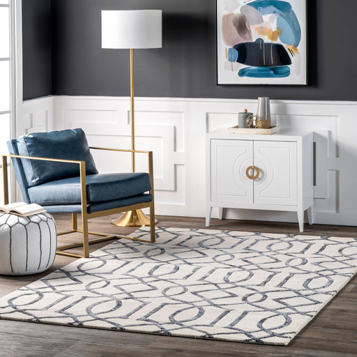 Modern Wool Trellis Area Rug 160x230 cm Silver