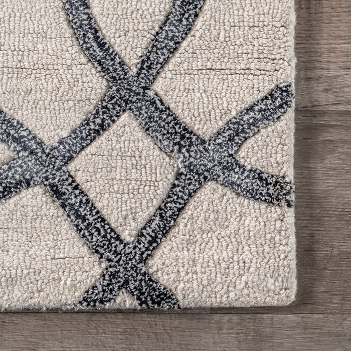 Modern Wool Trellis Area Rug 160x230 cm Silver