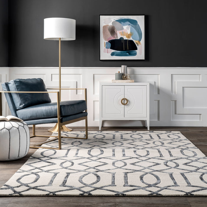 Modern Wool Trellis Area Rug 160x230 cm Silver