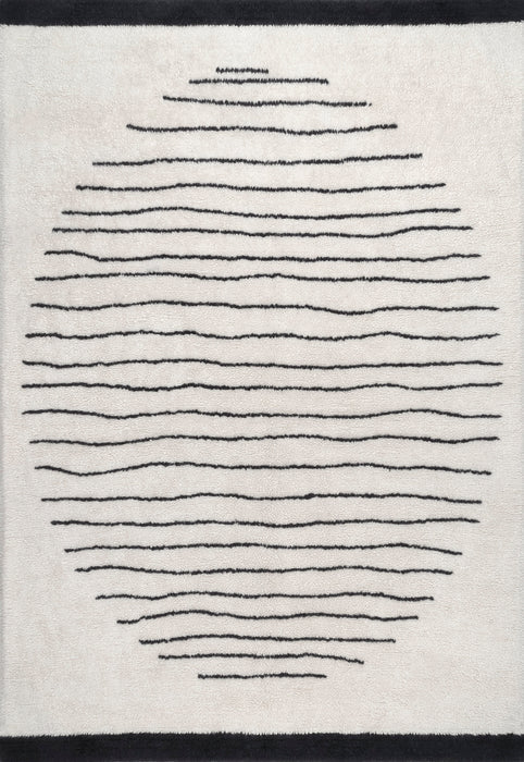 Mona Washable Wool Rug 160x230 cm Ivory Pinstriped Design