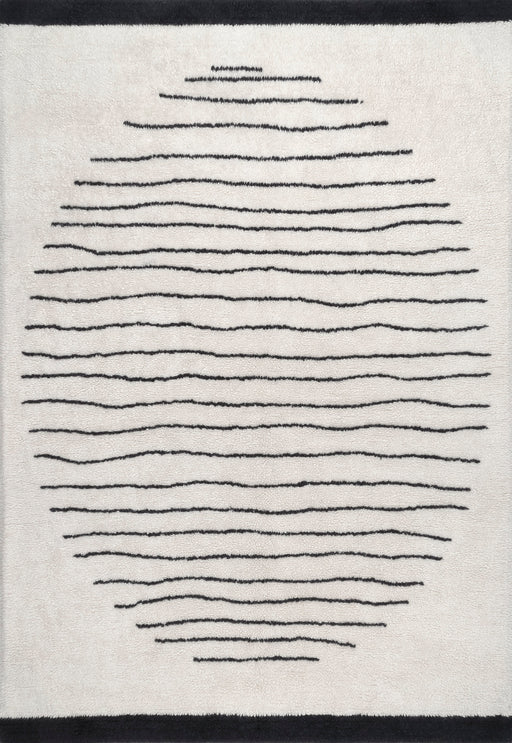 Mona Washable Wool Rug 160x230 cm Ivory Pinstriped Design