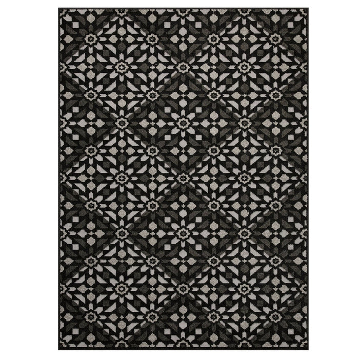 Monaco Mosaic Modern Durable Stain-Resistant Weatherproof Flatweave In-Outdoor Charcoal/Grey Rug