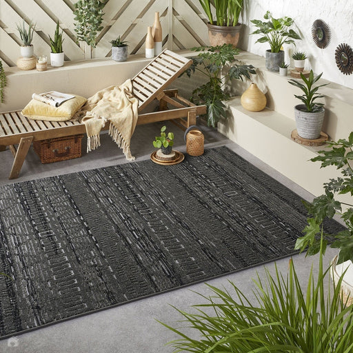 Monaco Tribal Modern Durable Stain-Resistant Weatherproof Flatweave In-Outdoor Charcoal/Grey/Cream Rug