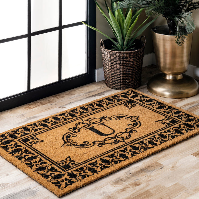 Monogrammed Coir Welcome Mat With Letter U For Outdoor Use
