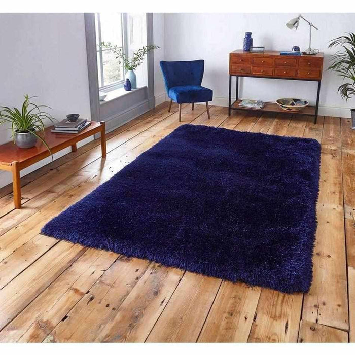 Montana Super Plush Heavyweight High-Density Luxury Hand-Woven Soft High-Pile Plain Shaggy Dark Navy Rug