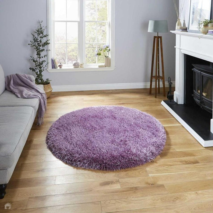 Montana Super Plush Heavyweight High-Density Luxury Hand-Woven Soft High-Pile Plain Shaggy Lilac Round Rug