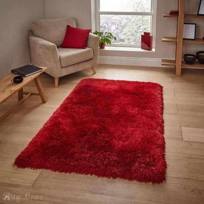 Montana Super Plush Heavyweight High-Density Luxury Hand-Woven Soft High-Pile Plain Shaggy Red Rug