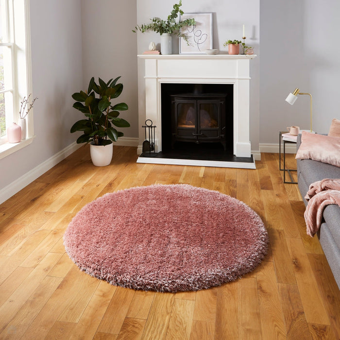 Montana Super Plush Heavyweight High-Density Luxury Hand-Woven Soft High-Pile Plain Shaggy Rose Round Rug