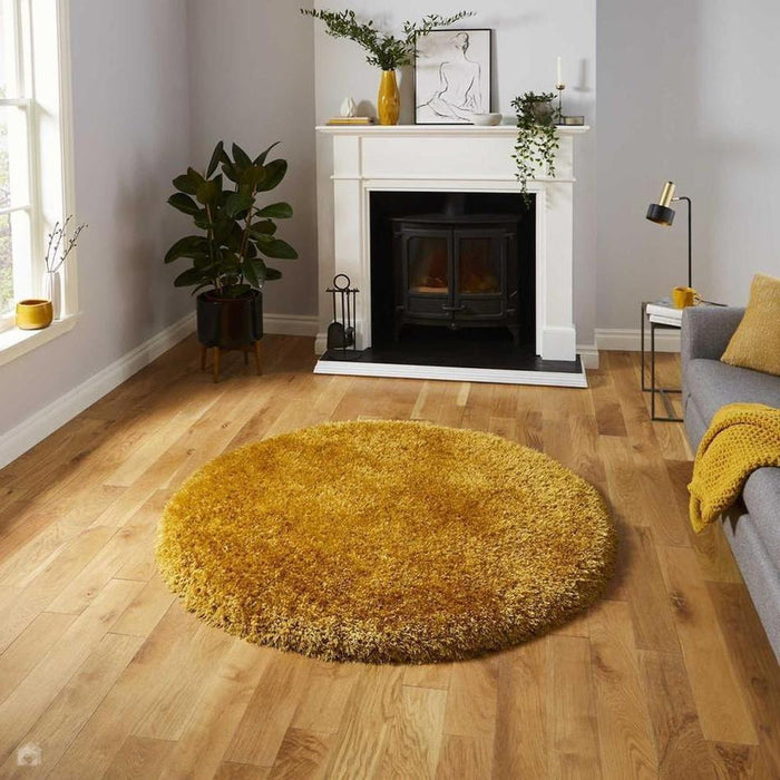 Montana Super Plush Heavyweight High-Density Luxury Hand-Woven Soft High-Pile Plain Shaggy Yellow Round Rug