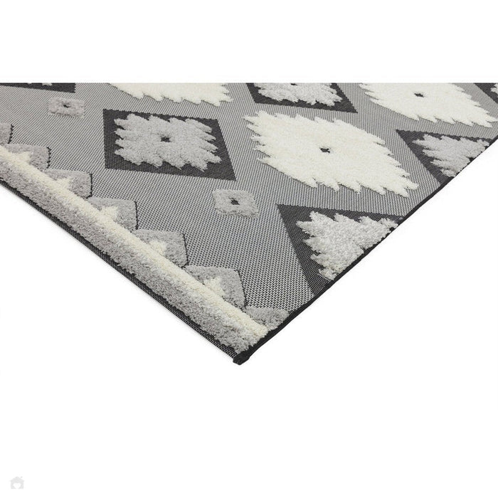 Monty MN01 Tribal Modern Geometric Durable Stain-Resistant Weatherproof Flatweave In-Outdoor Black/Cream Rug