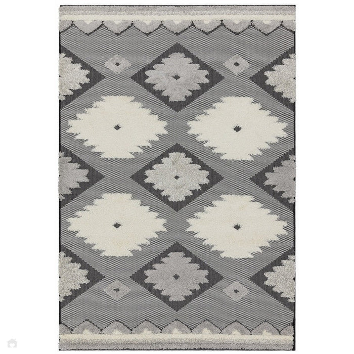 Monty MN01 Tribal Modern Geometric Durable Stain-Resistant Weatherproof Flatweave In-Outdoor Black/Cream Rug