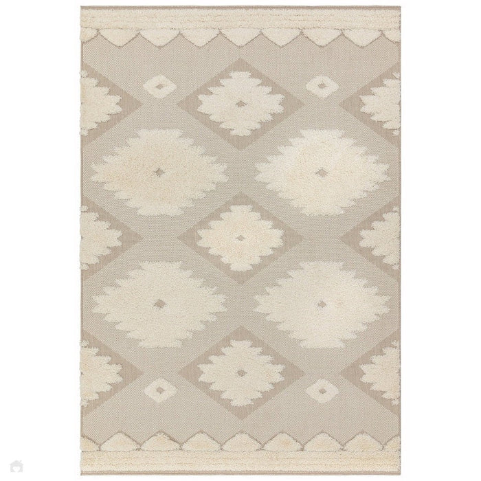 Monty MN02 Tribal Modern Geometric Durable Stain-Resistant Weatherproof Flatweave In-Outdoor Natural/Cream Rug