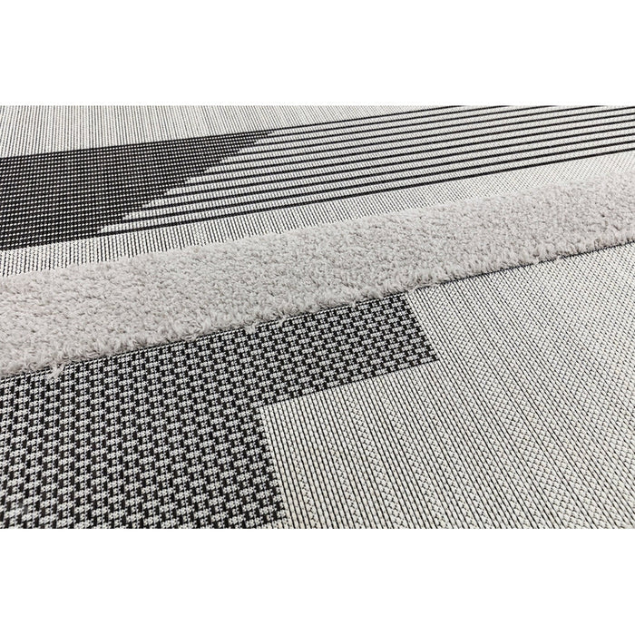 Monty MN05 Geometric Modern Durable Stain-Resistant Weatherproof Flatweave In-Outdoor Black/Grey Rug