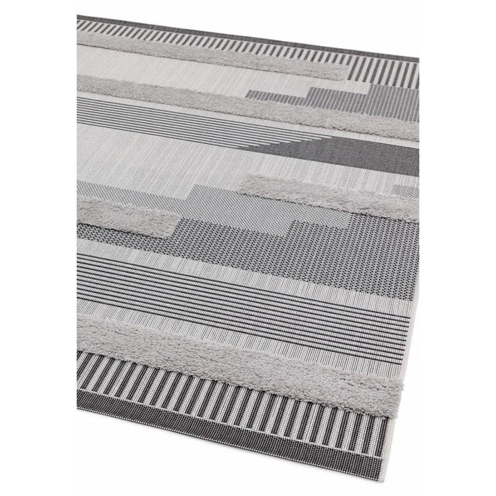 Monty MN05 Geometric Modern Durable Stain-Resistant Weatherproof Flatweave In-Outdoor Black/Grey Rug