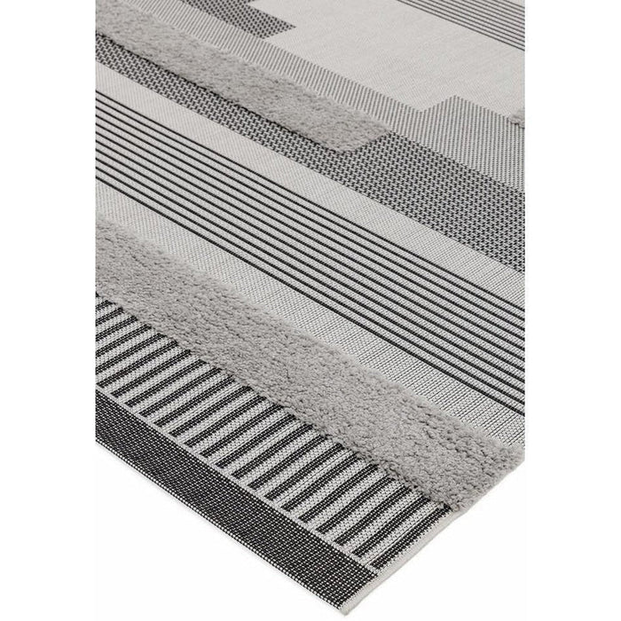 Monty MN05 Geometric Modern Durable Stain-Resistant Weatherproof Flatweave In-Outdoor Black/Grey Rug