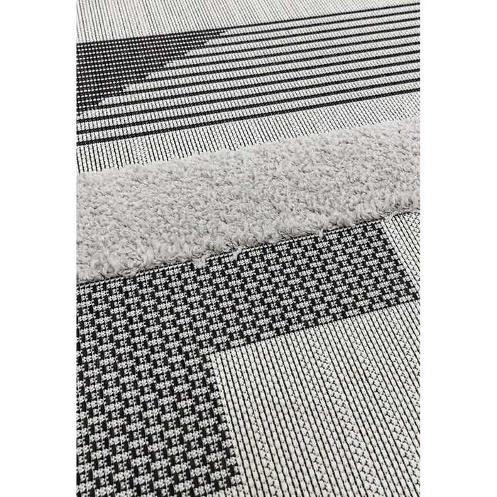 Monty MN05 Geometric Modern Durable Stain-Resistant Weatherproof Flatweave In-Outdoor Black/Grey Rug