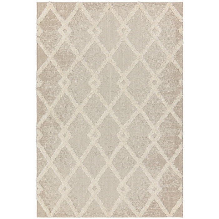 Monty MN07 Diamond Modern Durable Stain-Resistant Weatherproof Flatweave In-Outdoor Beige/Cream Rug