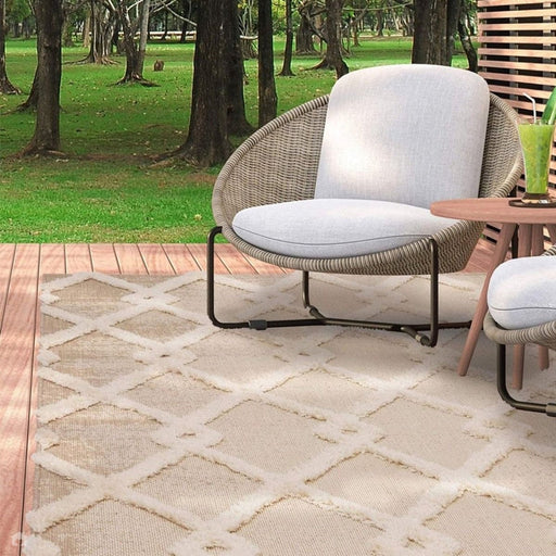 Monty MN07 Diamond Modern Durable Stain-Resistant Weatherproof Flatweave In-Outdoor Beige/Cream Rug