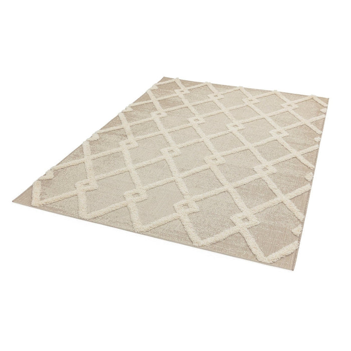 Monty MN07 Diamond Modern Durable Stain-Resistant Weatherproof Flatweave In-Outdoor Beige/Cream Rug