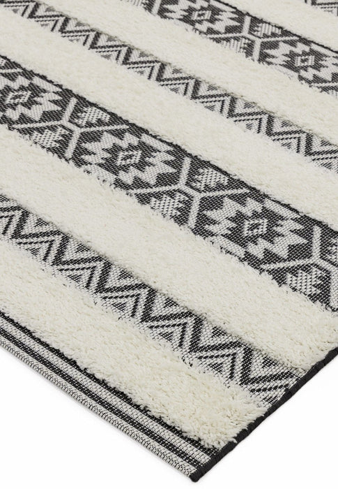 Monty Mn03 Black Cream Stripe Rug