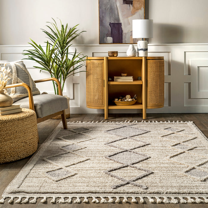 Moroccan Area Rug in Beige for Living Room
